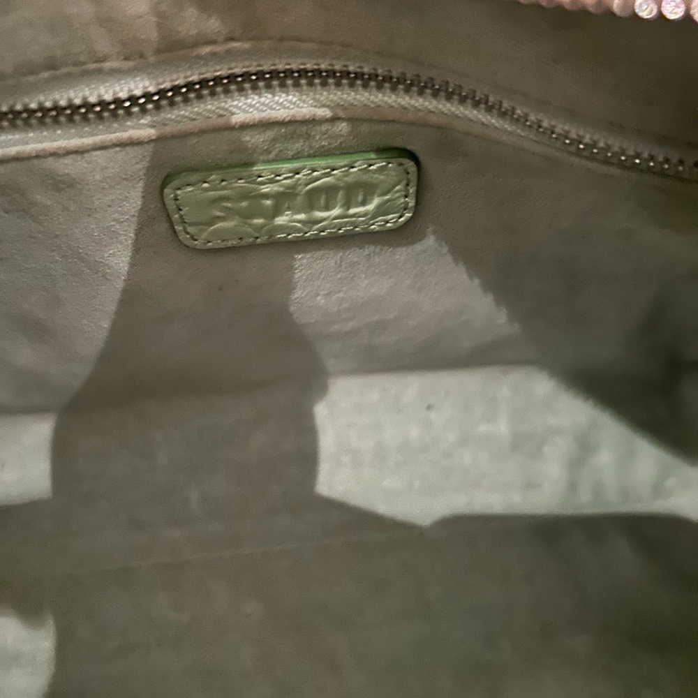 STAUD Women Patent Leather Croc-Embossed Shoulder Bag, Light Green, Metal Logo - Picture 7 of 10